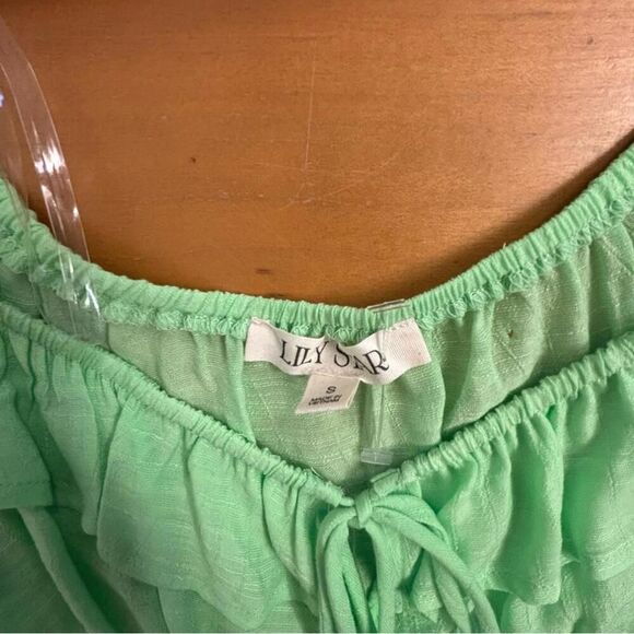 nwt Lily Star Green puff sleeve blouse babydoll peasant fairy ruffles small - Picture 4 of 6